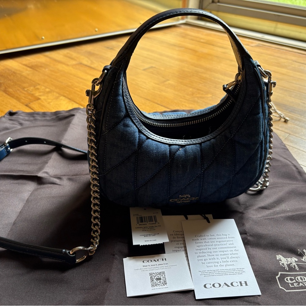 Coach Carmen Denim Mini Quilted Shoulder Crossbody Bag